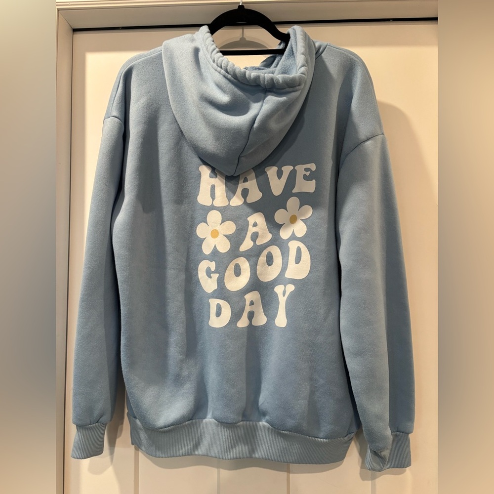 SHEIN Light Blue Have A Good Day Hoodie - Size XL